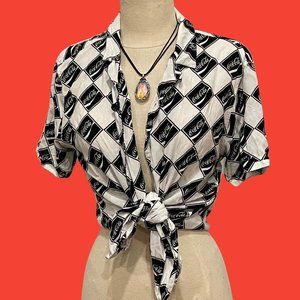 PacSun Black and White Checkered CocaCola Button-up T-shirt